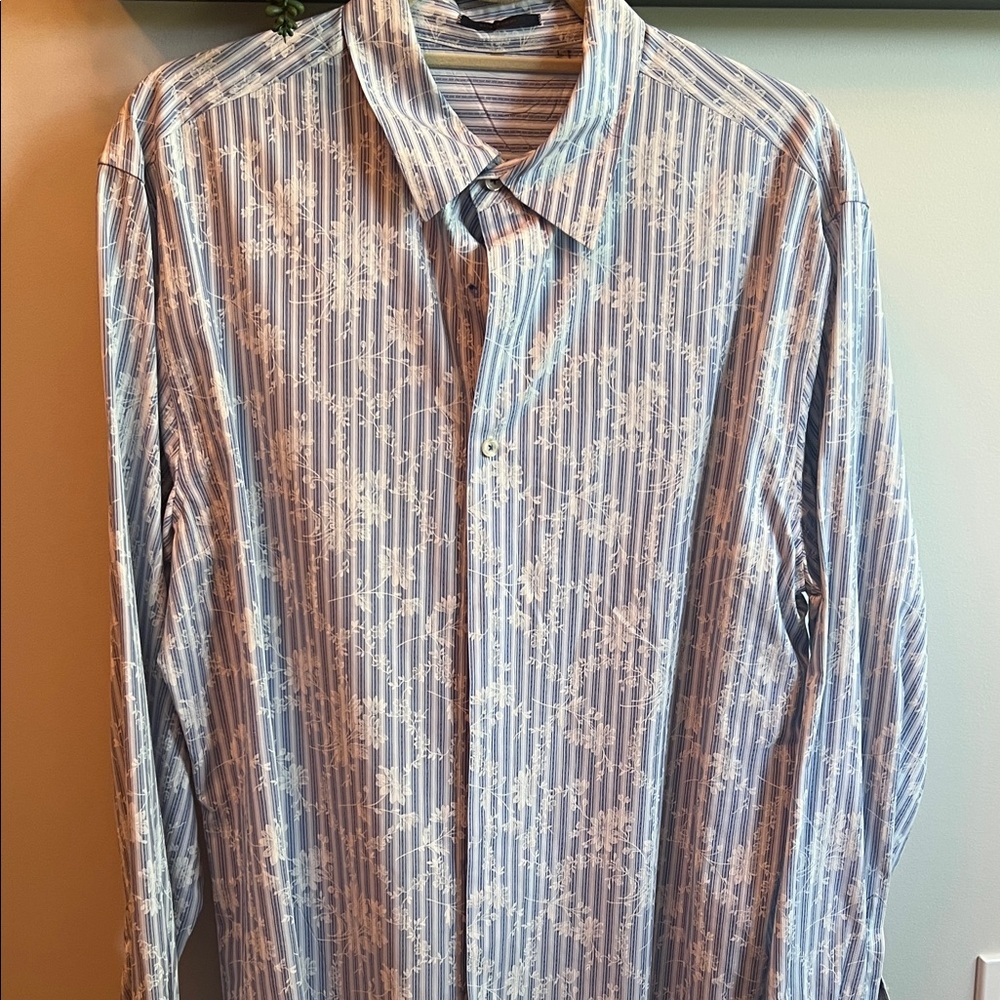 Elie Tahari Blue and White Floral Striped Shirt